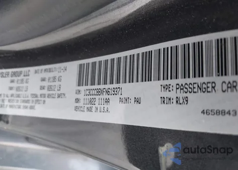 2015 Chrysler 200 S z USA, uszkodzony, nr VIN 1C3CCCBBXFN619371